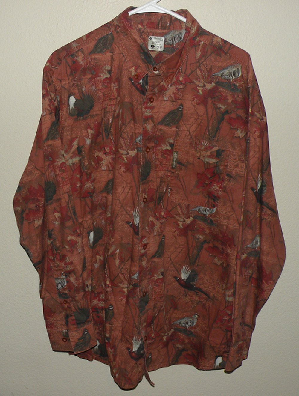 Columbia PHG Men's Large LS Button Shirt Reddish Grouse Pheasant Quail Fall